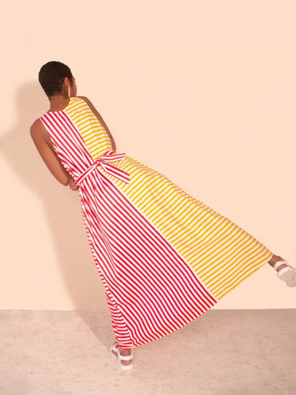 L.F. Markey Striped Sleeveless Maxi Dress in Red, Navy & Yellow 6UK/8US - Picture 5 of 7